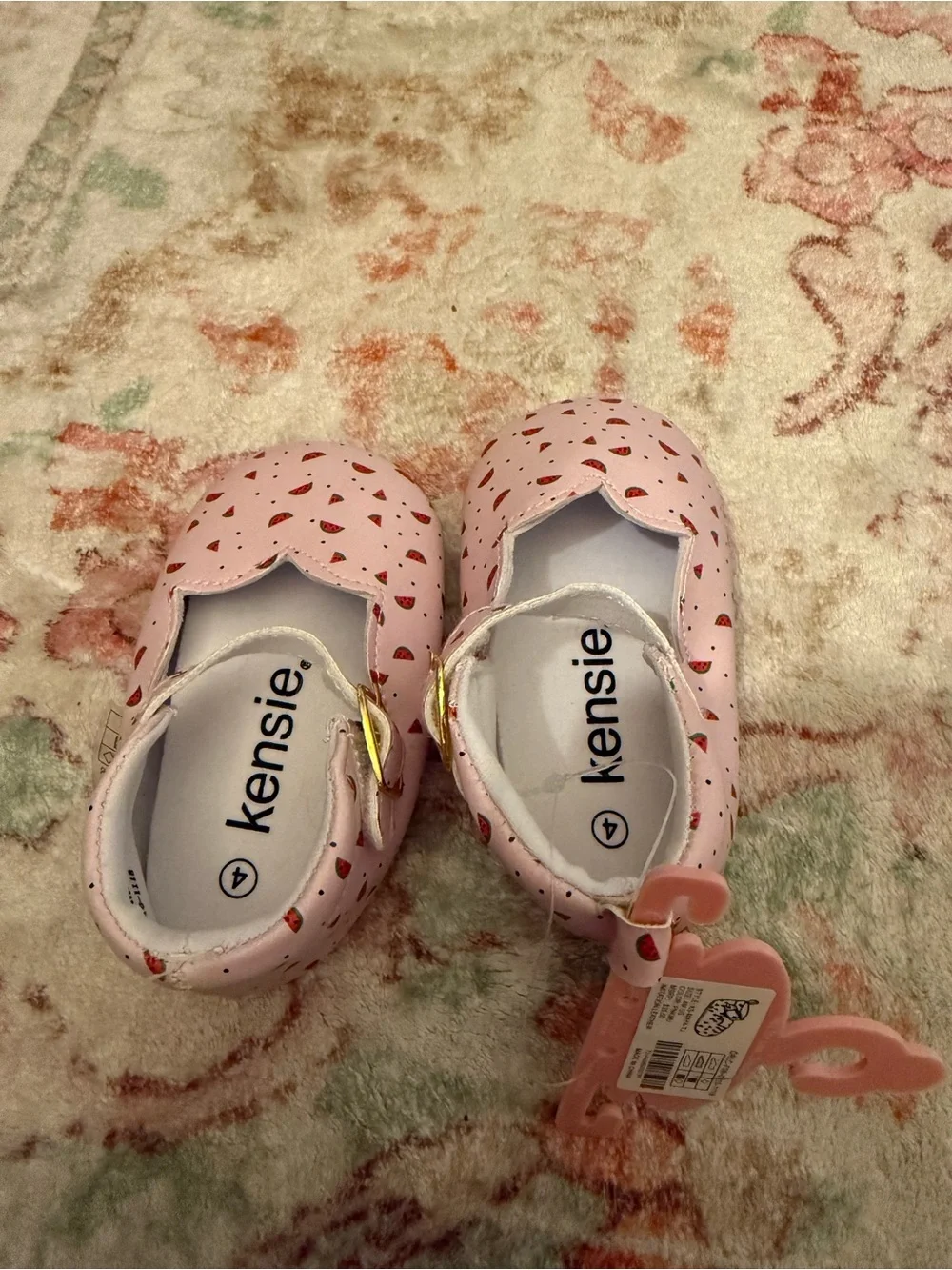 Kensie Pink Mary Jane Baby Shoes with Strawberry Print